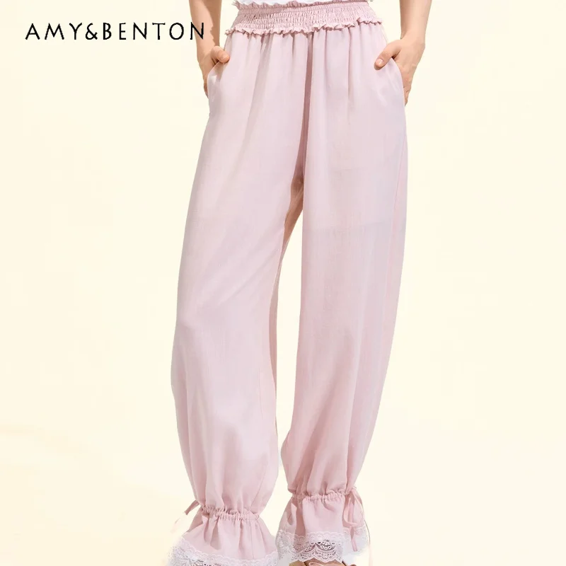 Pink Lace Splicing Versatile Elastic Women's Waist Radish Pants 2026 Summer New Loose Slimming Versatile Long Trousers Ladies
Pink Lace Splicing Versatile Elastic Women's Waist Radish Pants 2026 Summer New Loose Slimming Versatile Long Trousers Ladies
