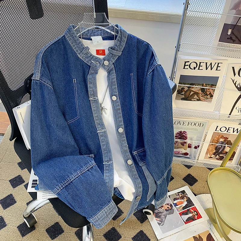 Autumn New Stand Collar Button Denim Jacket Men Casual British Slim Jeans Jackets Motorcycle Male Baseball Jacket Cowboy A25
Autumn New Stand Collar Button Denim Jacket Men Casual British Slim Jeans Jackets Motorcycle Male Baseball Jacket Cowboy A25