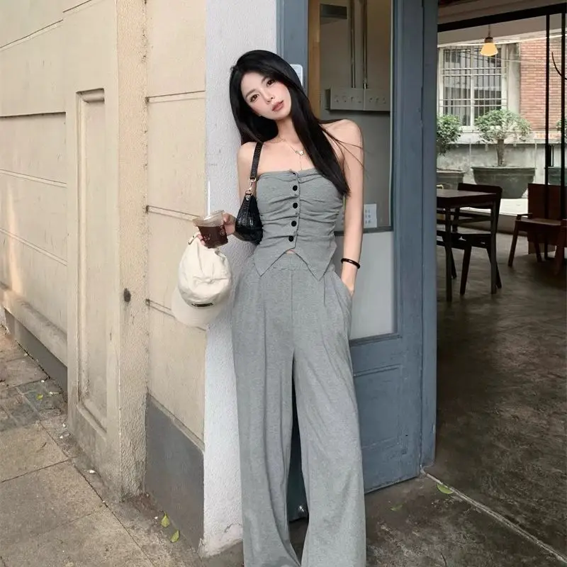 New Summer Two-Piece Set Temperament Strapless Top Long Wide-Leg Pants Casual Women Niche Design Waist-Hugging Slimming Suit
New Summer Two-Piece Set Temperament Strapless Top Long Wide-Leg Pants Casual Women Niche Design Waist-Hugging Slimming Suit
