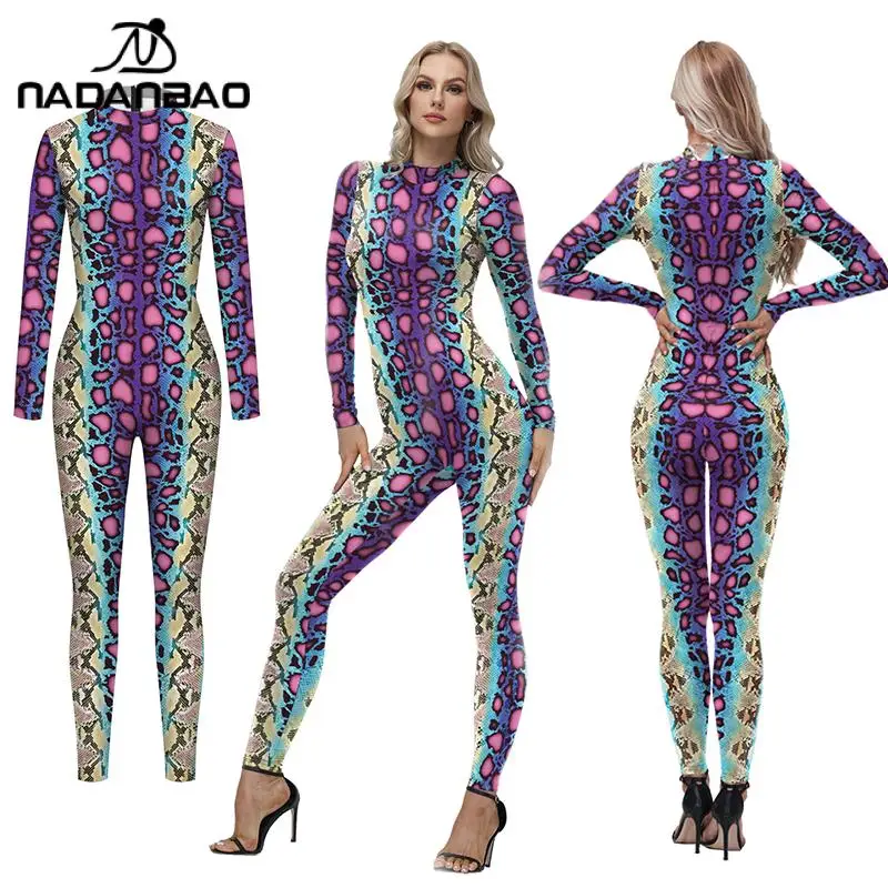 Nadanbao Colorful Snake Print Women's Jumpsuit Fashion Long Sleeves Bodysuit Cosplay Animal Zentai Halloween Party Funny Costume
Nadanbao Colorful Snake Print Women's Jumpsuit Fashion Long Sleeves Bodysuit Cosplay Animal Zentai Halloween Party Funny Costume