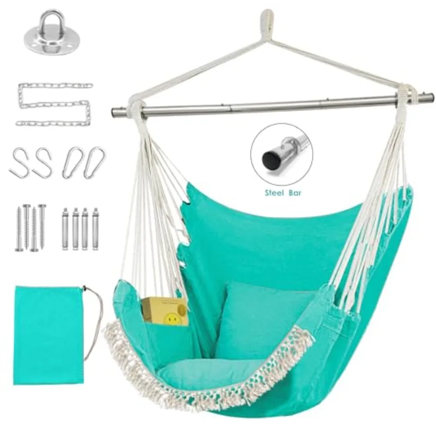 Hammock Swing Chair Hanging Chair with Pocket Detachable Steel Support Bar 500lbs Capacity Cotton Weave Hammock Chair 2 Soft Cu
Hammock Swing Chair Hanging Chair with Pocket Detachable Steel Support Bar 500lbs Capacity Cotton Weave Hammock Chair 2 Soft Cu