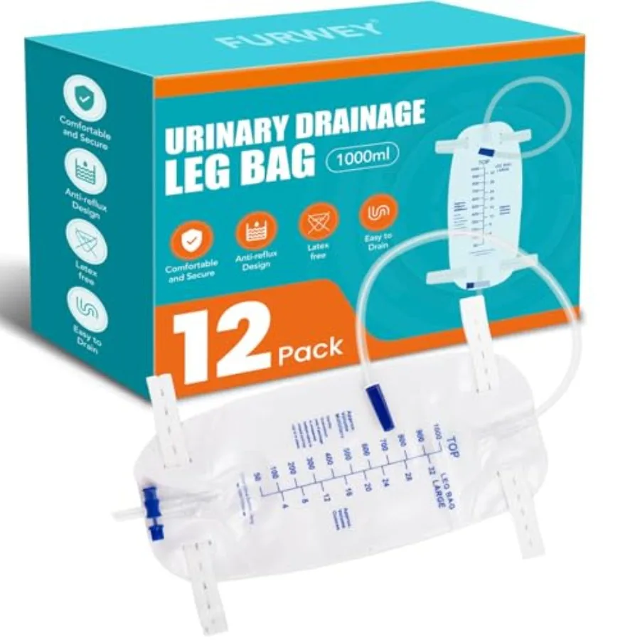 FURWEY 12-Pack Leg Bags, 1000mL, 18-inch Tubing with Anti-Reflux Valve, Sealed Separately Single-Use, Anti-Slip Adjustable Elas
FURWEY 12-Pack Leg Bags, 1000mL, 18-inch Tubing with Anti-Reflux Valve, Sealed Separately Single-Use, Anti-Slip Adjustable Elas