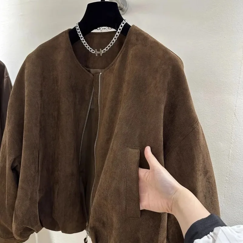 Retro Imitation Suede Short New Spring Autumn Loose Slim Round Neck Top Western Style
Retro Imitation Suede Short New Spring Autumn Loose Slim Round Neck Top Western Style