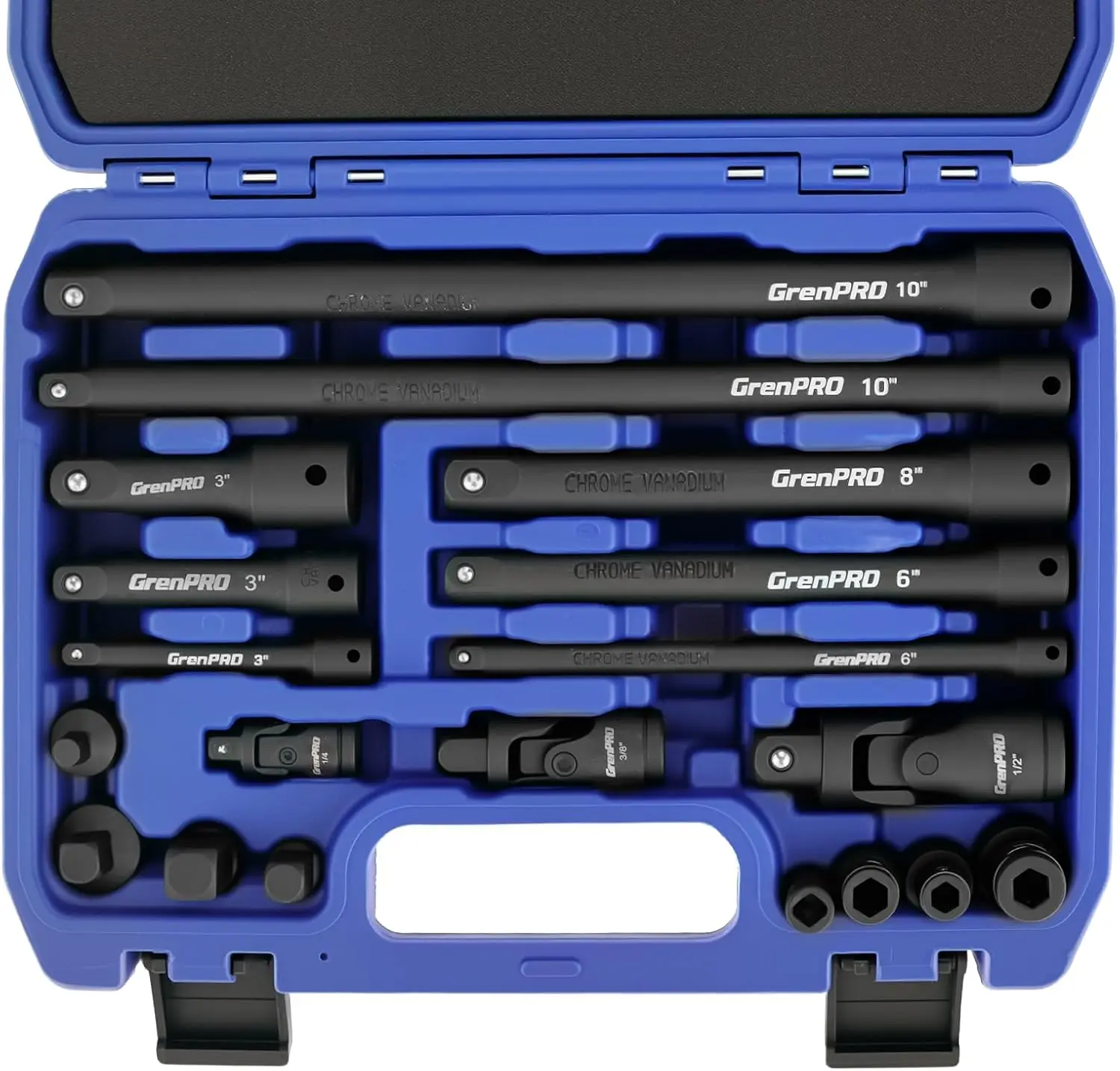 Impact Socket Extension Set 19-Piece 50BV30, 1/4" 3/8" 1/2" Drive Ratchet Extensions, Swivel Joints, Adapters & Couplers for
Impact Socket Extension Set 19-Piece 50BV30, 1/4" 3/8" 1/2" Drive Ratchet Extensions, Swivel Joints, Adapters & Couplers for