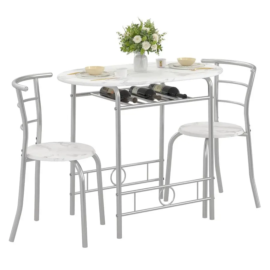 3Piece Dining Table Set for Kitchen Breakfast Nook, Faux Marbled Oval Tabletop and Metal Frame with Builtin Wine Rack, for Smal
3Piece Dining Table Set for Kitchen Breakfast Nook, Faux Marbled Oval Tabletop and Metal Frame with Builtin Wine Rack, for Smal