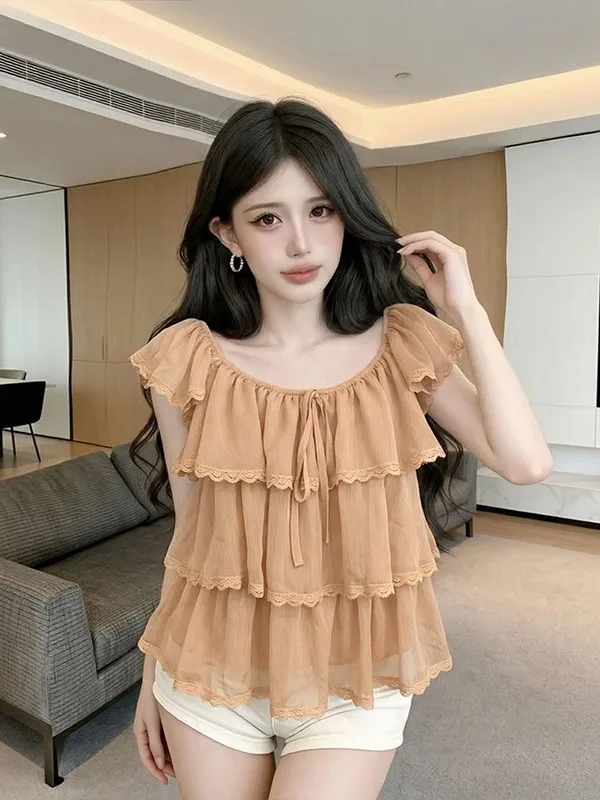 Summer Women's Short Cake Layered One-Shoulder Chiffon Top Slimming Waist Design Soft Elegant Pure Desire Style T-shirt
Summer Women's Short Cake Layered One-Shoulder Chiffon Top Slimming Waist Design Soft Elegant Pure Desire Style T-shirt
