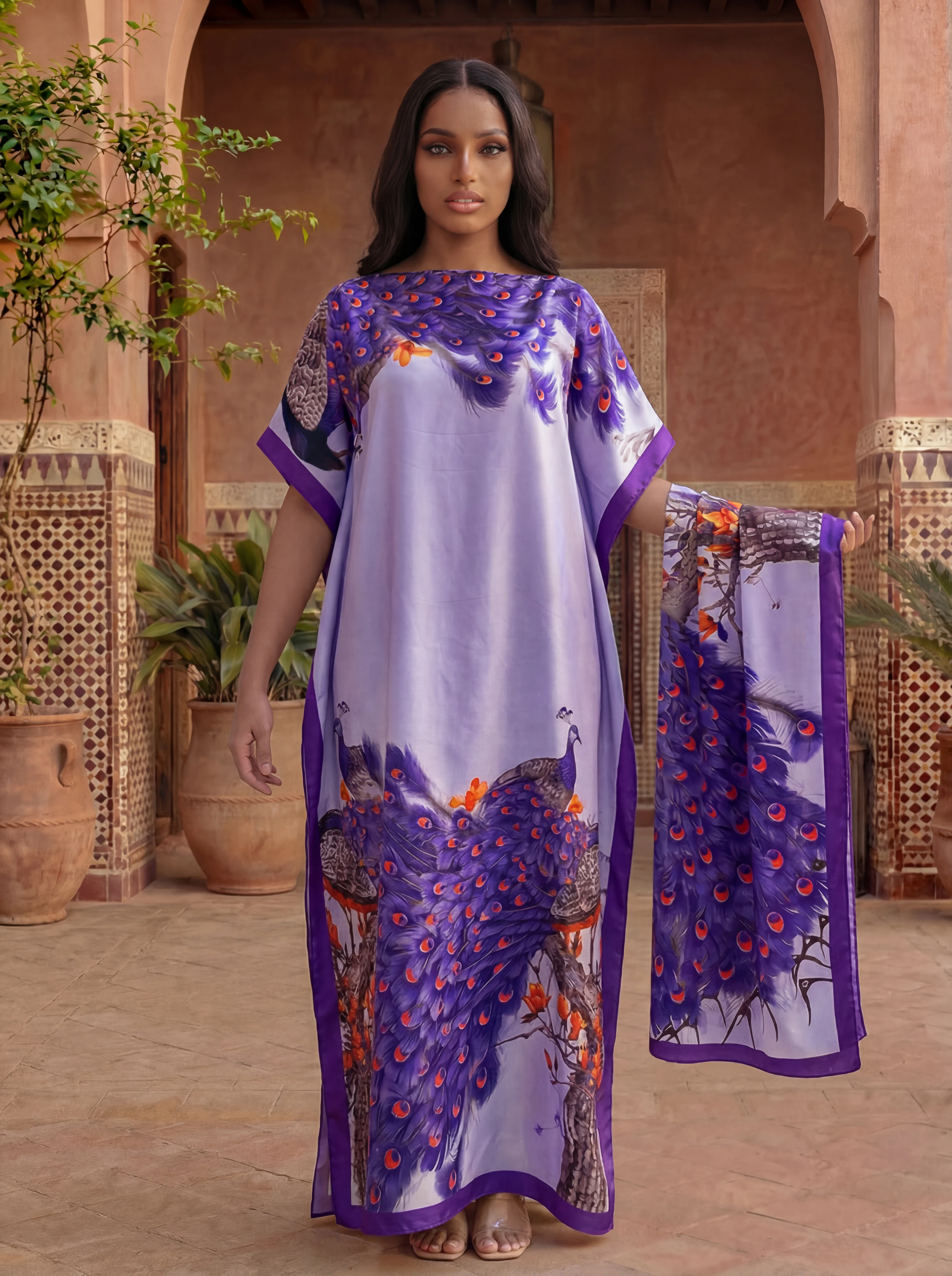 Dubai Style Printed Abaya With Matching Scarf - Loose Boat Neck Batwing Sleeve Maxi Kaftan Dress For Muslim Women
Dubai Style Printed Abaya With Matching Scarf - Loose Boat Neck Batwing Sleeve Maxi Kaftan Dress For Muslim Women