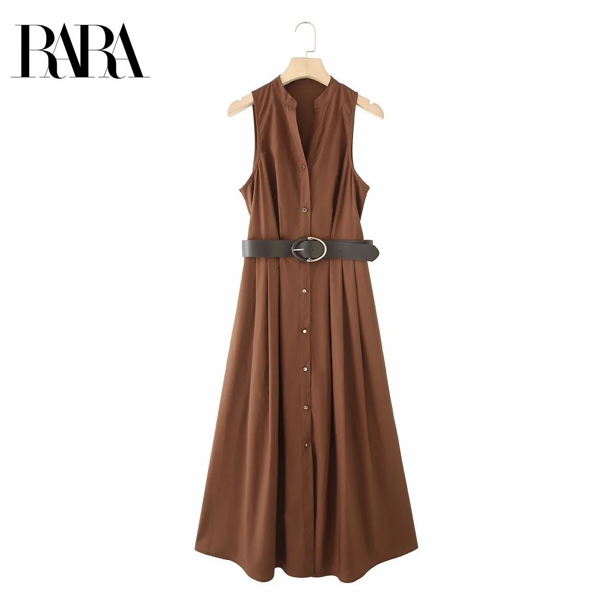 RARA Womens French Style Commute V Neck Sleeveless Shirt Style Mid Length Dress with Belt Decoration
RARA Womens French Style Commute V Neck Sleeveless Shirt Style Mid Length Dress with Belt Decoration