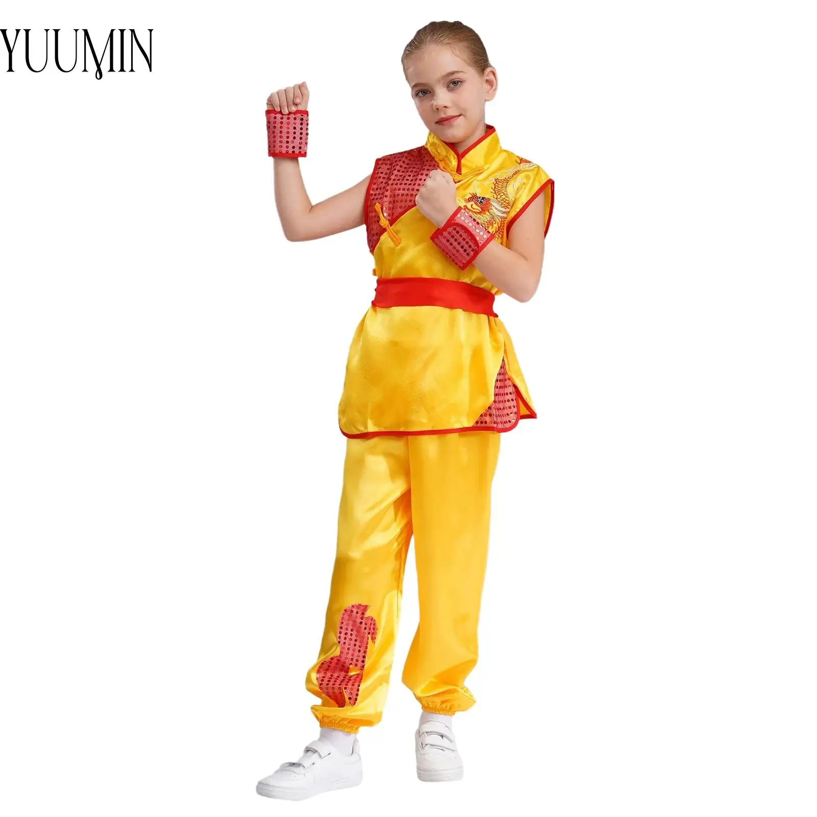 Girls Boys Satin Kung Fu Suit Martial Arts Performance Costume Short Sleeve Dragon Embroidery Sequined Dots Top+Pant Belt Cuffs
Girls Boys Satin Kung Fu Suit Martial Arts Performance Costume Short Sleeve Dragon Embroidery Sequined Dots Top+Pant Belt Cuffs
