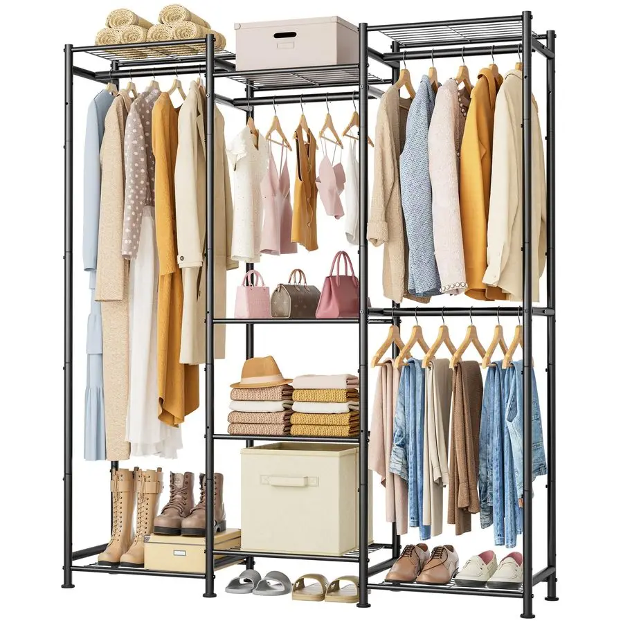 Wardrobe Closet, 4 Hanging Spaces Portable Clothes Rack,Free Standing Closet Organizer and Storage System with Hanging Rods,Clo