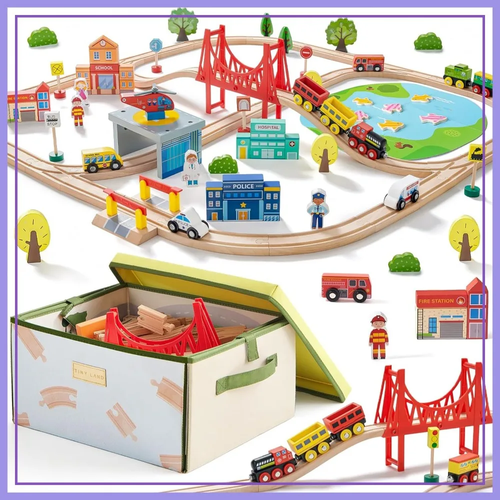 110pcs Wooden Train Set with Folding Storage Box, Train Track Toy for Ages 3-7, Easy Storage
110pcs Wooden Train Set with Folding Storage Box, Train Track Toy for Ages 3-7, Easy Storage