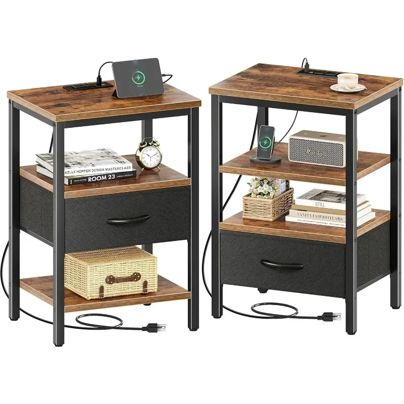 Nightstand Set of 2, Bed Side Tables with Charging Station, Adjustable Fabric Drawer, 3-Tier Storage End Tables for Living Room
Nightstand Set of 2, Bed Side Tables with Charging Station, Adjustable Fabric Drawer, 3-Tier Storage End Tables for Living Room