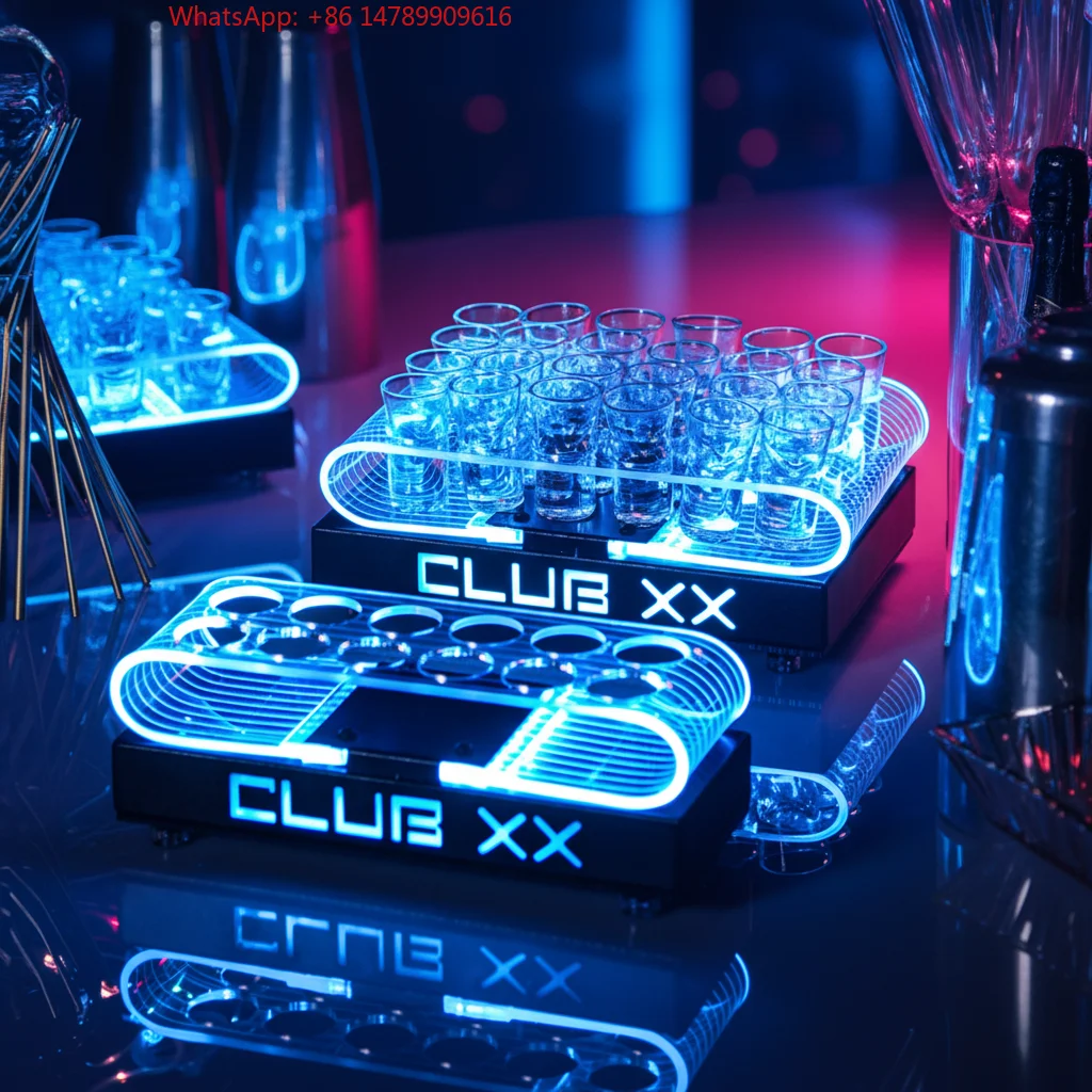High-End Bespoke LED Bottle Display RackBar Bottle Service Tray Portable LED Shot Glass Tray Built-in Battery 24 Cups Acrylic Vo
High-End Bespoke LED Bottle Display RackBar Bottle Service Tray Portable LED Shot Glass Tray Built-in Battery 24 Cups Acrylic Vo