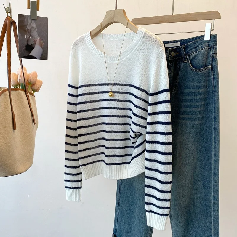 Dave&di 26 Spring/summer New Product Mouth And Paper Yarn French Striped Long Sleeve Knitted Shirt Round Neck Thin Sunscreen
Dave&di 26 Spring/summer New Product Mouth And Paper Yarn French Striped Long Sleeve Knitted Shirt Round Neck Thin Sunscreen