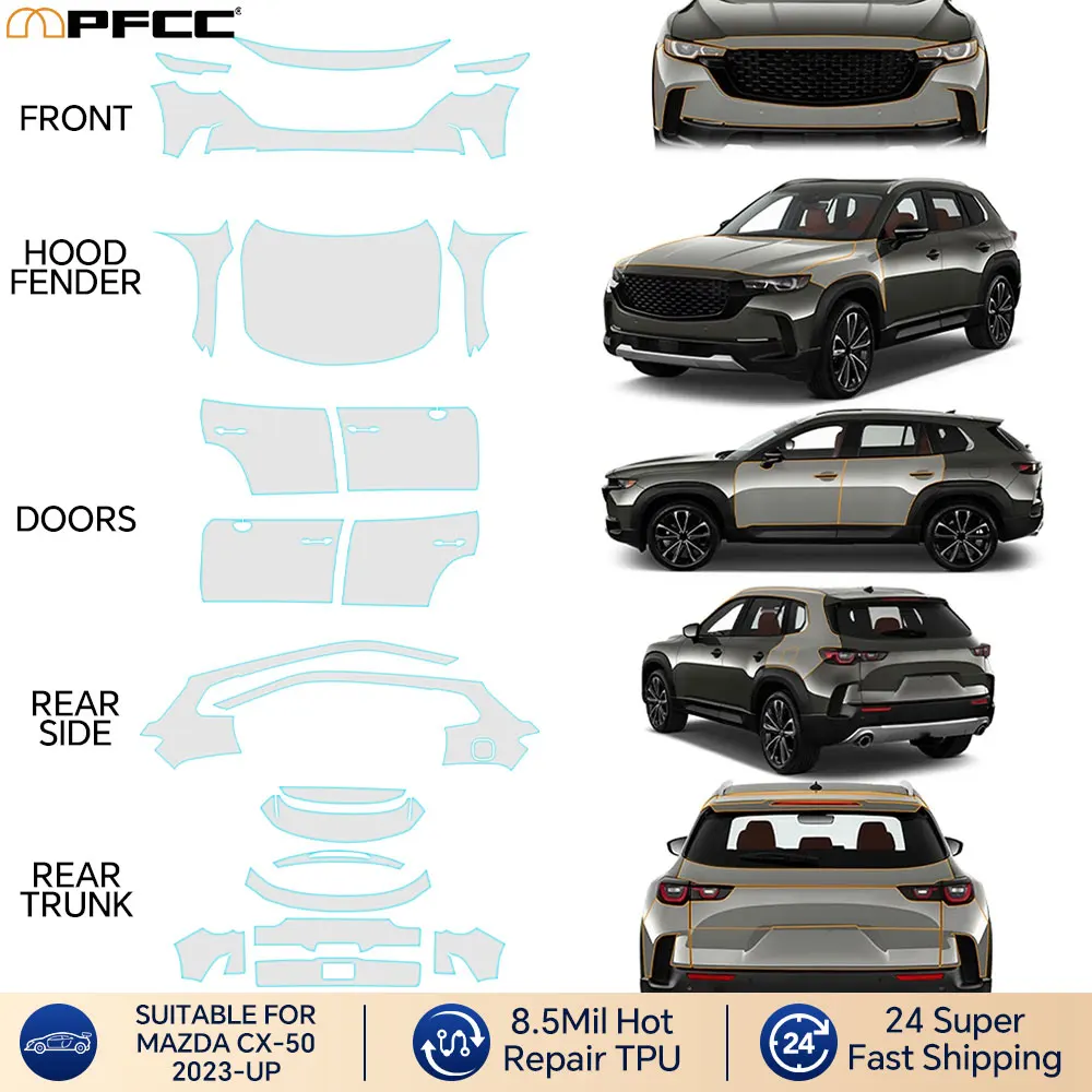 Прозрачный комплект бюстгальтера из ТПУ, наклейка, предварительно вырезанная PPF, защита от царапин, автомобильная краска, 8,5 мил, пленка для MAZDA CX-50 2023-2025, комплект автомобильной ремонтной пленки
Прозрачный комплект бюстгальтера из ТПУ, наклейка, предварительно вырезанная PPF, защита от царапин, автомобильная краска, 8,5 мил, пленка для MAZDA CX-50 2023-2025, комплект автомобильной ремонтной пленки