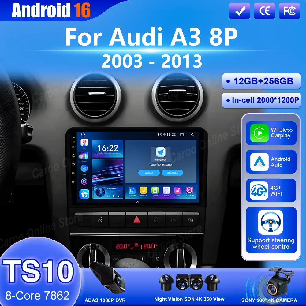Android 16 Carplay For Audi A3 8P 2003 2004 2005 2006 -2013 Car Multimedia Player Radio Stereo GPS Navigation Bluetooth 4G+WIFI
Android 16 Carplay For Audi A3 8P 2003 2004 2005 2006 -2013 Car Multimedia Player Radio Stereo GPS Navigation Bluetooth 4G+WIFI
