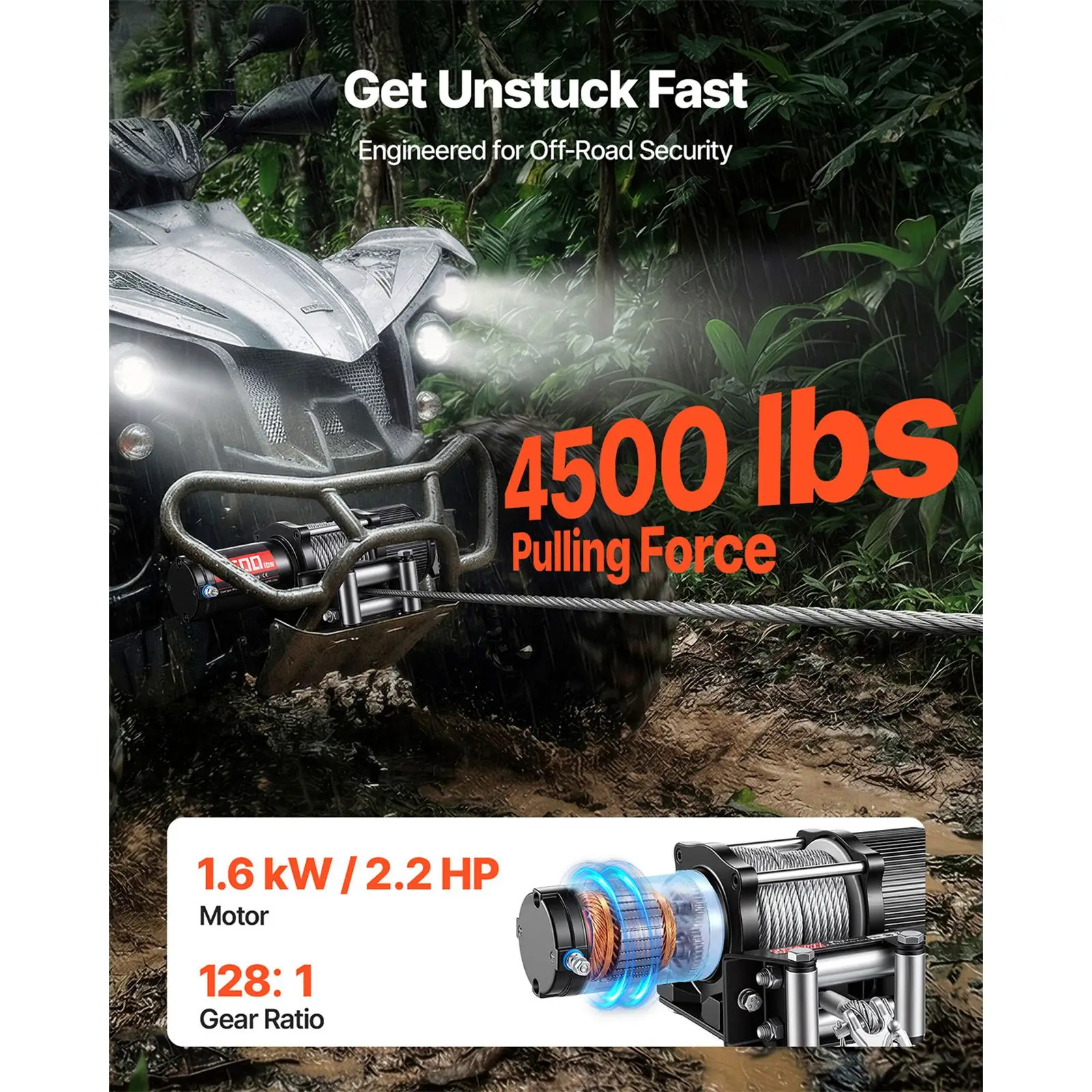 4500 lbs Electric Winch, 12V DC ATV/UTV Winch with Φ0.24 in x 39.4 ft Steel Wire Rope, Wireless & Wired Remote Control, IP54 Waterproof, Roller Fairlead Mount Plate for Towing ATV UTV Off-Road
4500 lbs Electric Winch, 12V DC ATV/UTV Winch with Φ0.24 in x 39.4 ft Steel Wire Rope, Wireless & Wired Remote Control, IP54 Waterproof, Roller Fairlead Mount Plate for Towing ATV UTV Off-Road