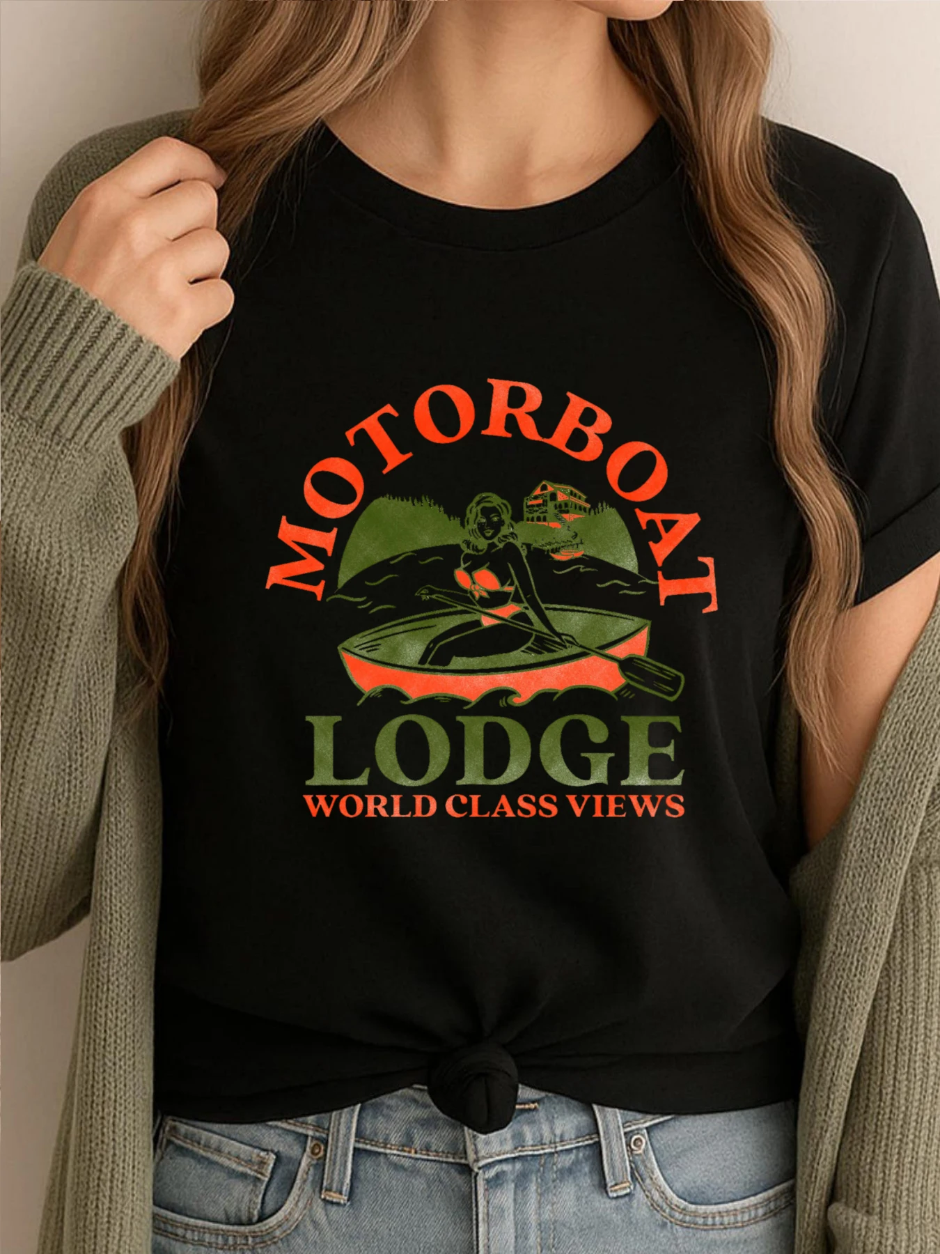 Motorboat Lodge World Class Views Funny Retro Pin Up Girl In A Canoe Shirt Design Clothing Original Mens T-Shirts
Motorboat Lodge World Class Views Funny Retro Pin Up Girl In A Canoe Shirt Design Clothing Original Mens T-Shirts