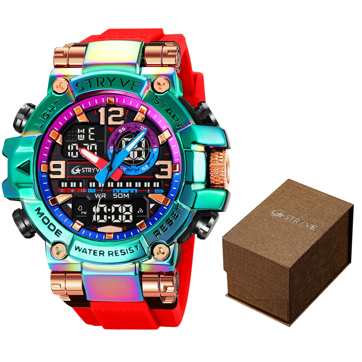 New STRYVE Men's Watch with Box Digital-Analog Dual Movement Calendar 50M Waterproof Watches Fashion Sports Watch for Men's 8025
New STRYVE Men's Watch with Box Digital-Analog Dual Movement Calendar 50M Waterproof Watches Fashion Sports Watch for Men's 8025