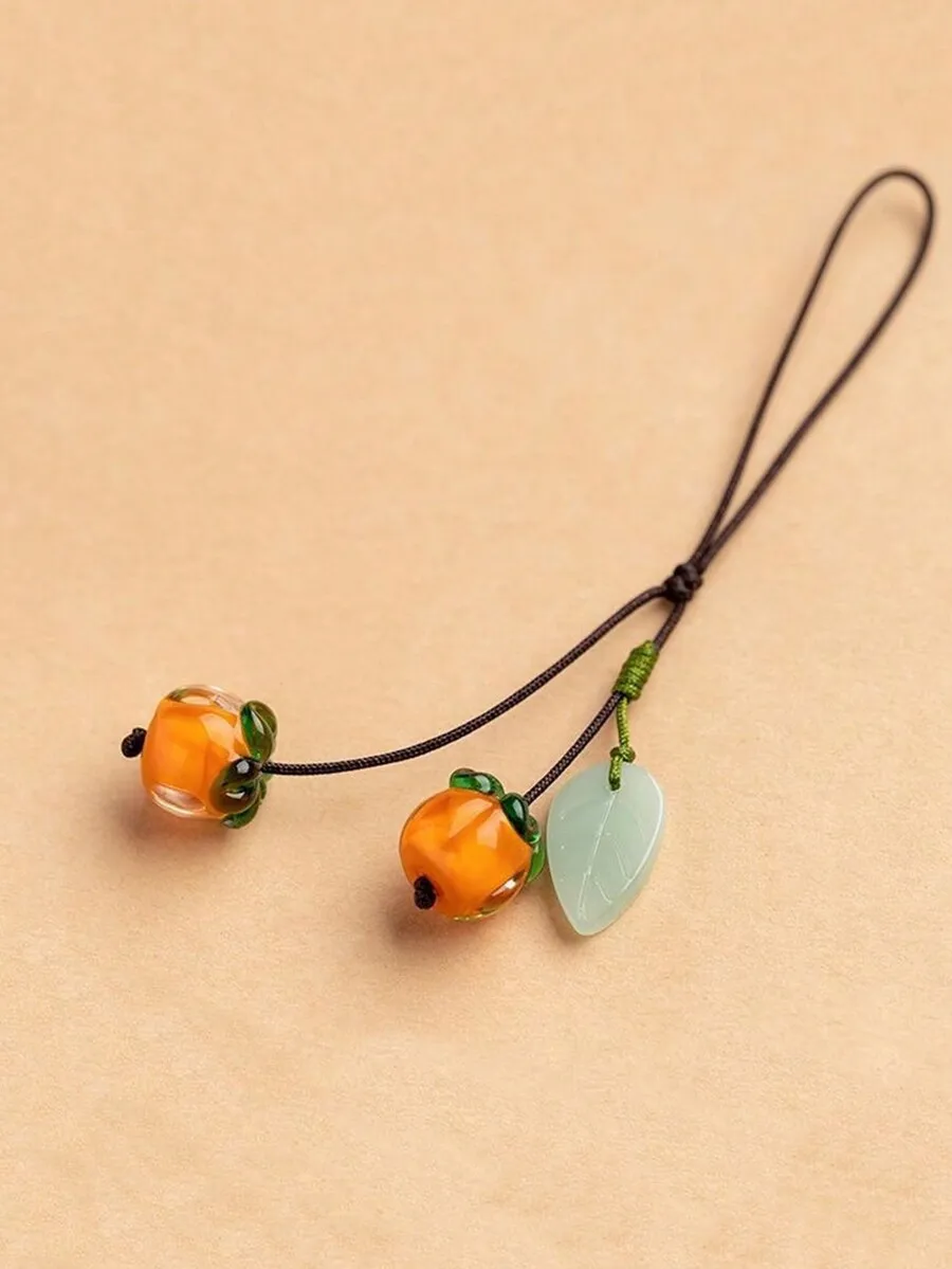 Orange Glass Persimmon Phone Strap With Jade Leaf Pendant Vintage Keychain Accessory
Orange Glass Persimmon Phone Strap With Jade Leaf Pendant Vintage Keychain Accessory