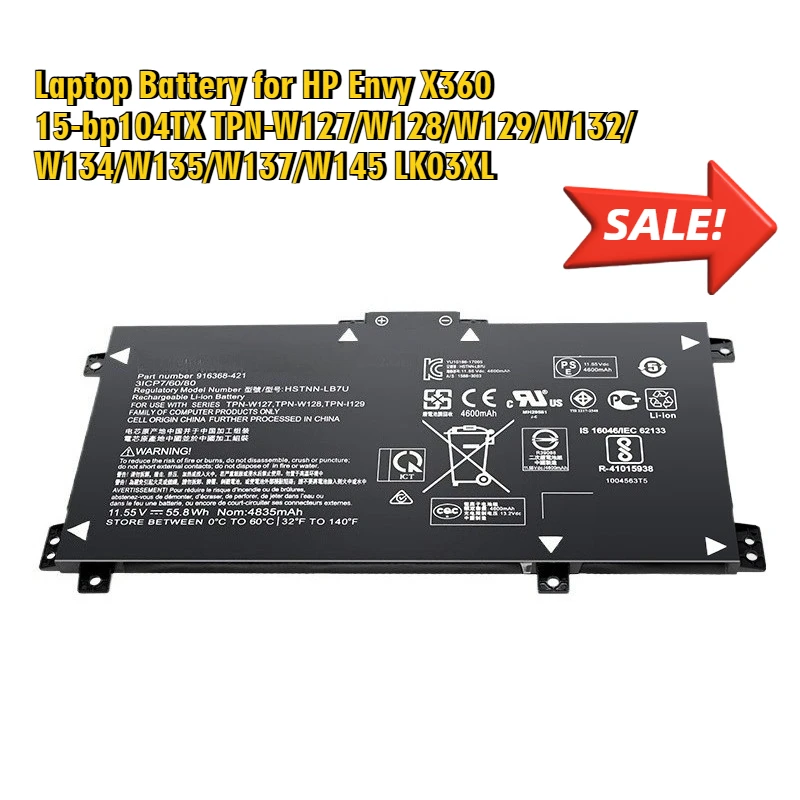 Laptop Battery for HP Envy X360 15-bp104TX TPN-W127/W128/W129/W132/W134/W135/W137/W145 LK03XL
Laptop Battery for HP Envy X360 15-bp104TX TPN-W127/W128/W129/W132/W134/W135/W137/W145 LK03XL