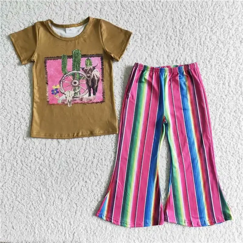 Hot Sale Toddler Baby Vintage Denim Clothing Faux Cactus Pink Stripe Pattern Print Flared Pants Design Girls Kids Children Sets
Hot Sale Toddler Baby Vintage Denim Clothing Faux Cactus Pink Stripe Pattern Print Flared Pants Design Girls Kids Children Sets