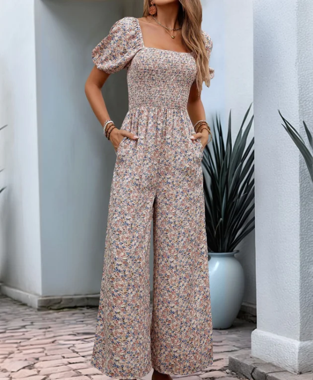 Women's Long Jumpsuits New Fashion Female Square Neck Bubble Sleeves Wide Leg Pants Romper Summer Women Vacation Floral Jumpsuit
Women's Long Jumpsuits New Fashion Female Square Neck Bubble Sleeves Wide Leg Pants Romper Summer Women Vacation Floral Jumpsuit