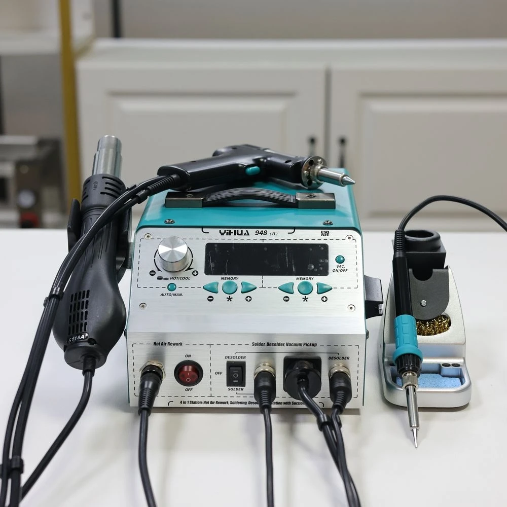 YIHUA 948-II Soldering Stations 4IN1 Hot Air Gun Desoldering Station Suction Pen Soldering Gun 907I Electric Soldering Iron 780W
YIHUA 948-II Soldering Stations 4IN1 Hot Air Gun Desoldering Station Suction Pen Soldering Gun 907I Electric Soldering Iron 780W