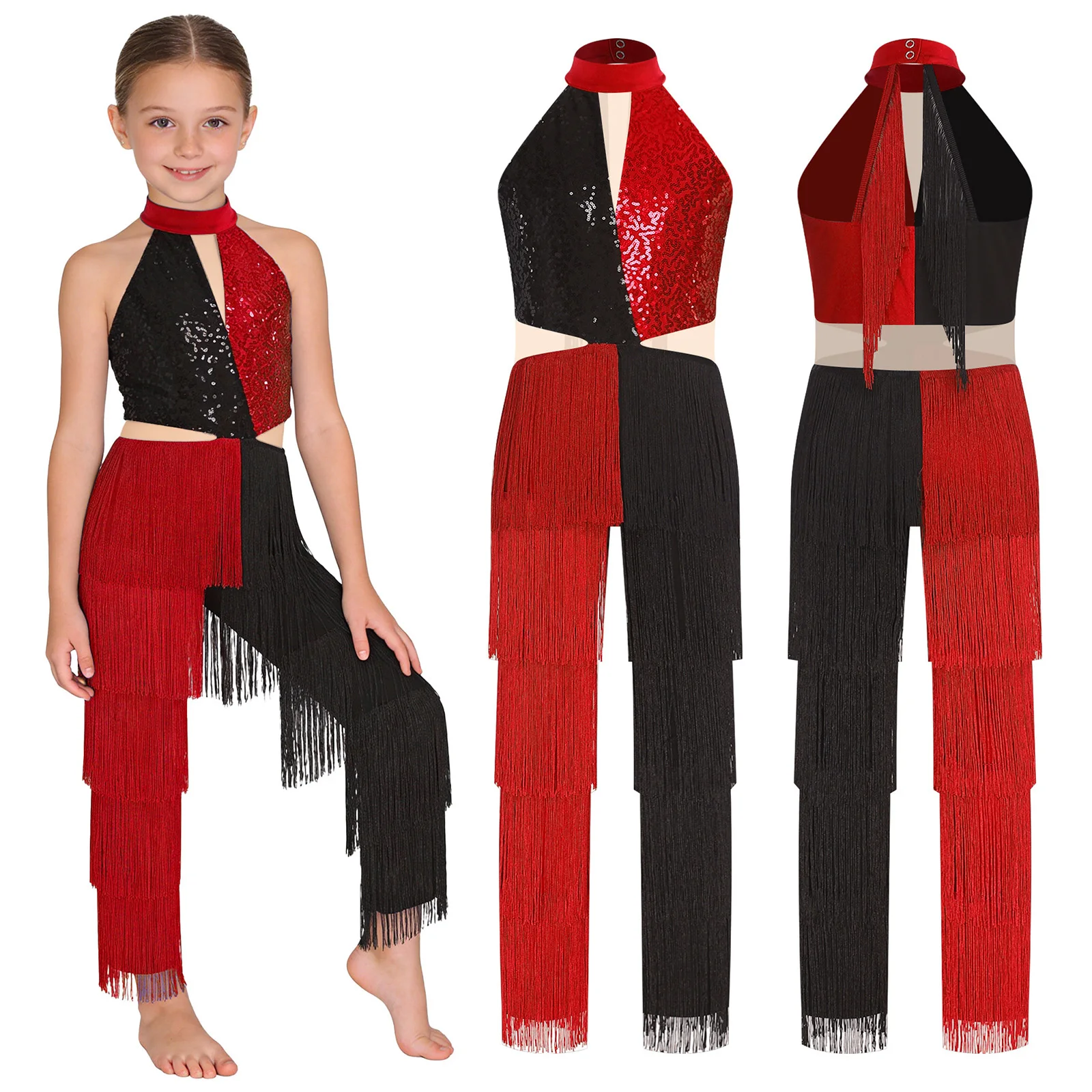 Kid Girls 70s Disco Jazz Jumpsuit Sequin Fringe Latin Cha-cha Rumba Tassel Sleeveless Rompers for Latin Prom Dance Performance
Kid Girls 70s Disco Jazz Jumpsuit Sequin Fringe Latin Cha-cha Rumba Tassel Sleeveless Rompers for Latin Prom Dance Performance