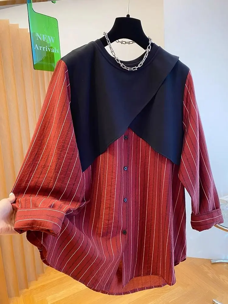 Fake Two Piece Red Striped Patchwork Blouses 2025 Early Spring New Shirts Women Y2k Long Sleeve Loose Blusas De Mujer
Fake Two Piece Red Striped Patchwork Blouses 2025 Early Spring New Shirts Women Y2k Long Sleeve Loose Blusas De Mujer
