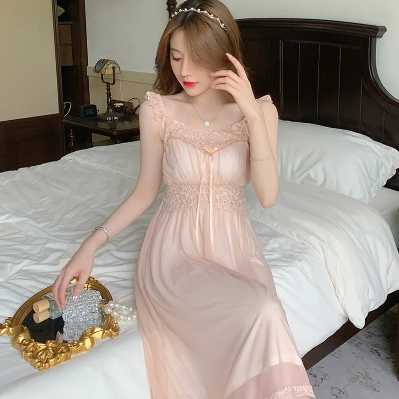 New Women’s Nightgown, Court Style Pajamas, Girl's Mesh Lace Trim with Bow, Can Be Worn Outside, Homewear Nightdress Dress
New Women’s Nightgown, Court Style Pajamas, Girl's Mesh Lace Trim with Bow, Can Be Worn Outside, Homewear Nightdress Dress