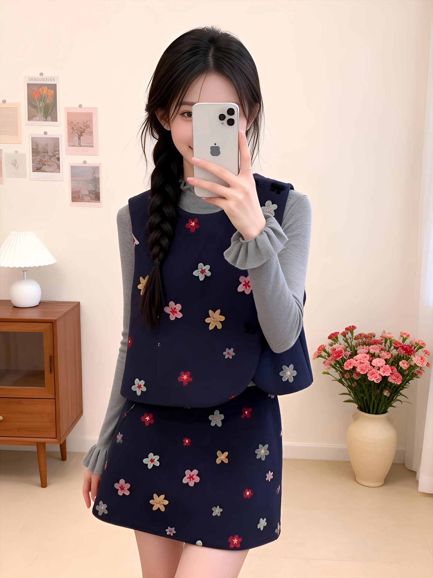 Floral Print Tank Top Skirt Bottom Shirt Three-Piece Set Women's Autumn Winter New Style High Fashion Casual Comfortable Fit
Floral Print Tank Top Skirt Bottom Shirt Three-Piece Set Women's Autumn Winter New Style High Fashion Casual Comfortable Fit