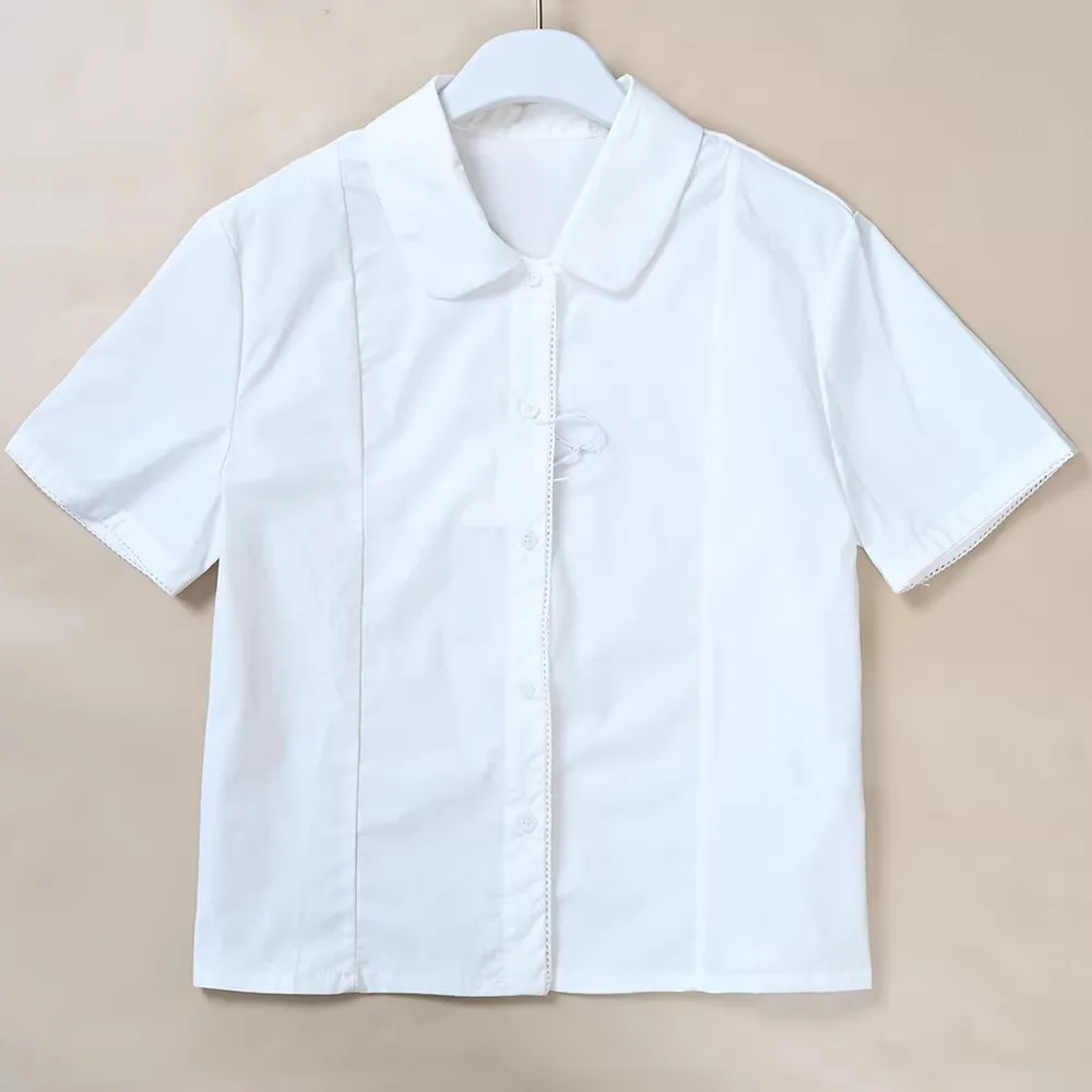 Ladies Simple Small Collar Short Sleeve White Lace Trim Shirt Commute Elegant Style Spring Collection Fashion Ladies Shirt
Ladies Simple Small Collar Short Sleeve White Lace Trim Shirt Commute Elegant Style Spring Collection Fashion Ladies Shirt