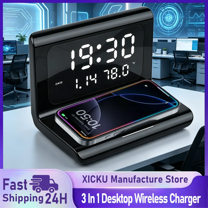 Desktop 3 In 1 Wireless Charger Electronic Clock Wireless Charger Multifunctional Charger with Clock Function For Cellphone
Desktop 3 In 1 Wireless Charger Electronic Clock Wireless Charger Multifunctional Charger with Clock Function For Cellphone