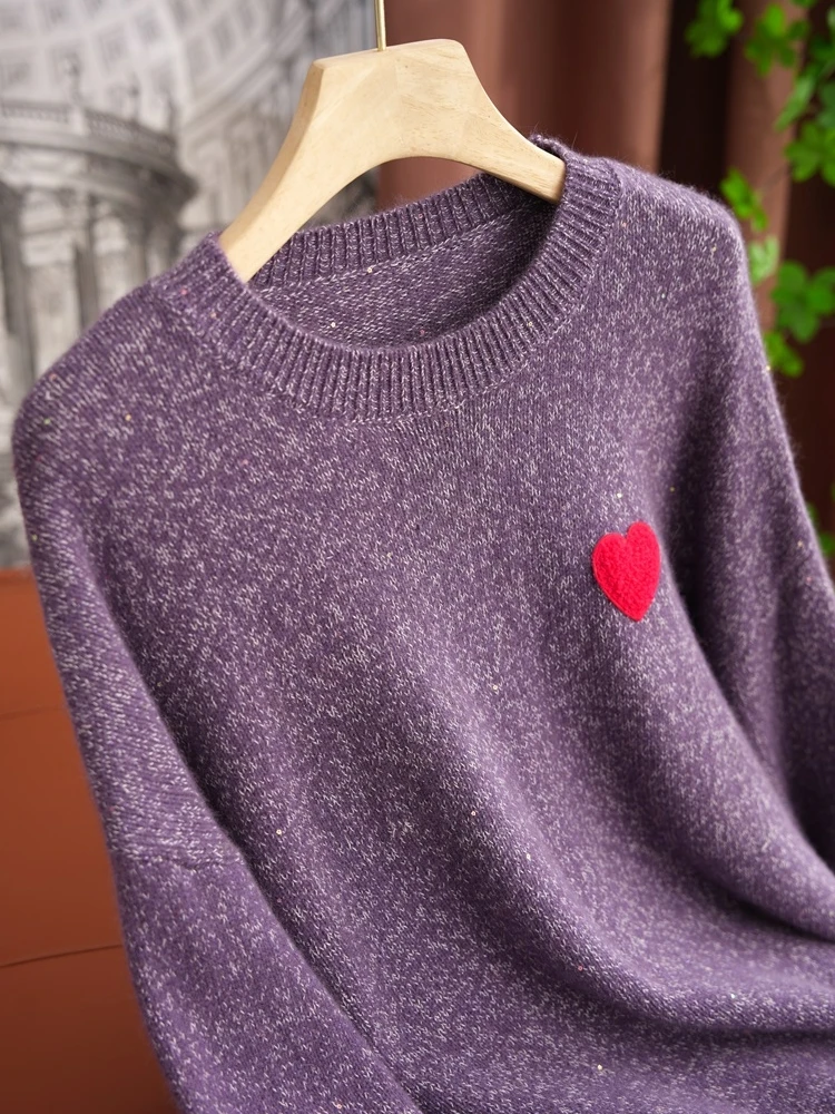 OO Heavyweight 400g Pure Wool Lazy Sle Knitted Sweater with Built-In Soft Light Purple Heart Embroidery Women's Faion
OO Heavyweight 400g Pure Wool Lazy Sle Knitted Sweater with Built-In Soft Light Purple Heart Embroidery Women's Faion