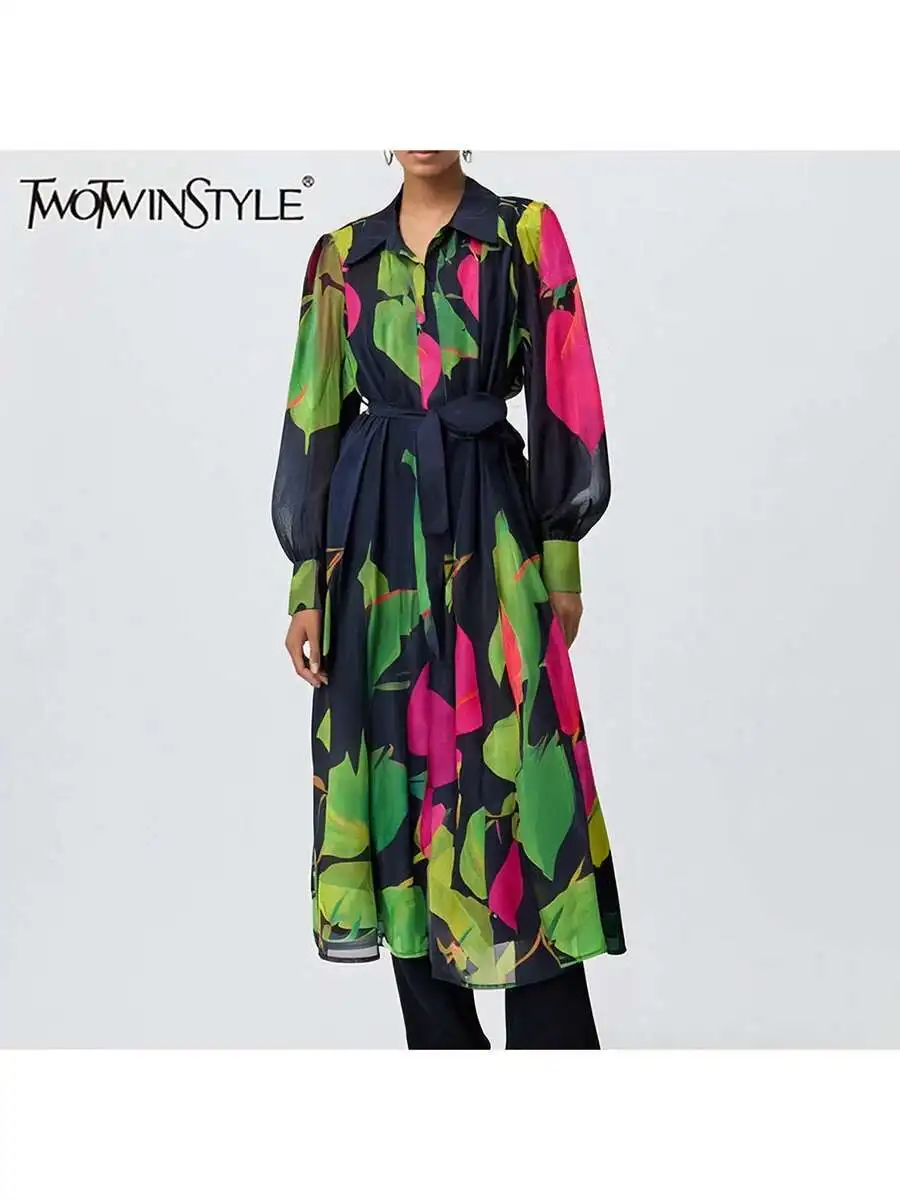 TWOTWINSTYLE Hit Color Loose Spliced Lace Up Dresses For Women Lapel Long Sleeve High Waisty Temperament Long Dress Female New
TWOTWINSTYLE Hit Color Loose Spliced Lace Up Dresses For Women Lapel Long Sleeve High Waisty Temperament Long Dress Female New