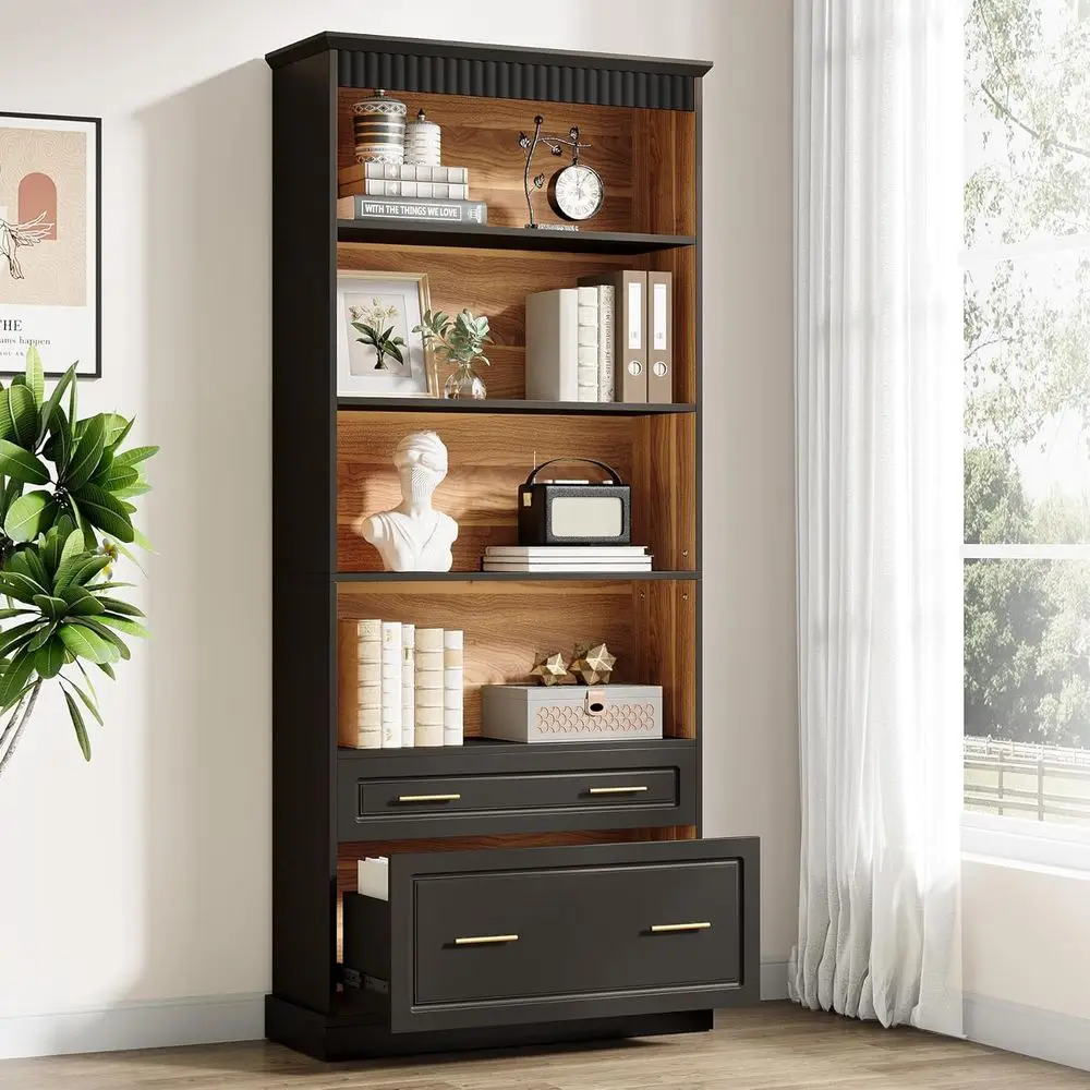 72 Tall 5-Shelf Bookcase with Cabinet, Freestanding Wooden Storage for Living Room (Black)
72 Tall 5-Shelf Bookcase with Cabinet, Freestanding Wooden Storage for Living Room (Black)