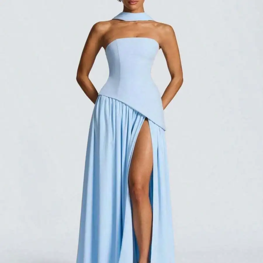 Solid Color Tube Top High Slit Long Evening Dress For Women
Solid Color Tube Top High Slit Long Evening Dress For Women