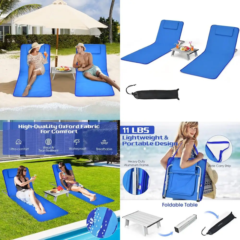 2-Pack Lightweight Reclining Beach Chairs with Side Table and Backpack, Blue
2-Pack Lightweight Reclining Beach Chairs with Side Table and Backpack, Blue