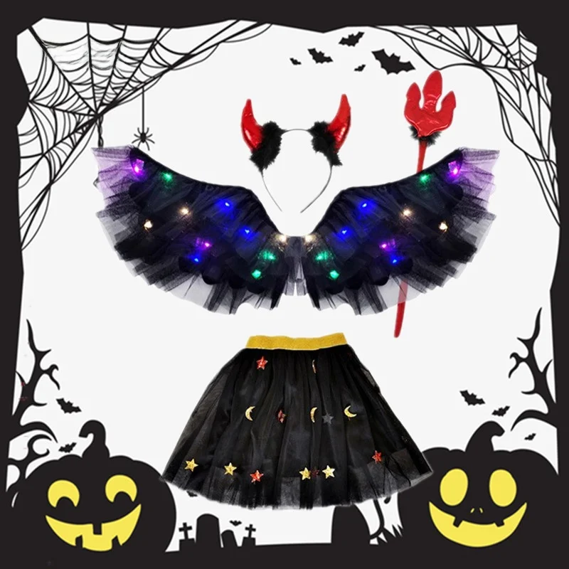 Halloween Children's Dark Mesh Devil Wings Set Angel Props Semi-skirt Stage Glowing Performance Clothing Demon Wings Costume
Halloween Children's Dark Mesh Devil Wings Set Angel Props Semi-skirt Stage Glowing Performance Clothing Demon Wings Costume