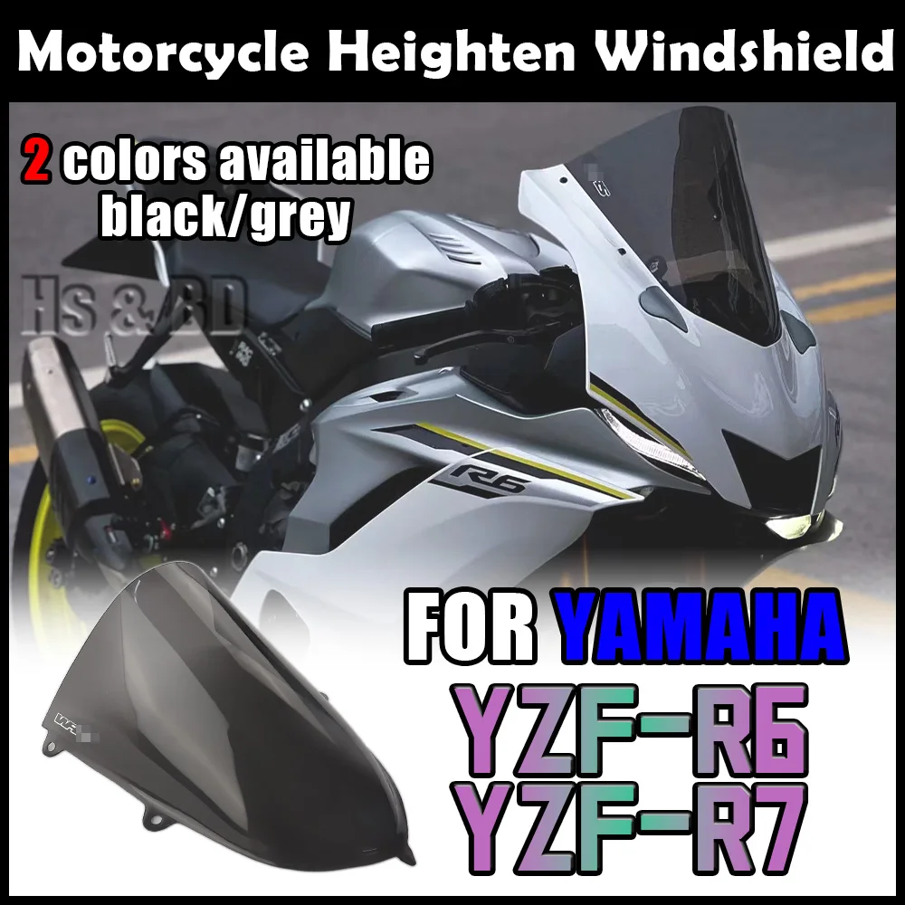 Motorcycle Windshield For YAMAHA R6 R7 2017-2024 Heighten Windscreen Enlarge Wind Spoiler Cover Fairing Windshield WR S Racing