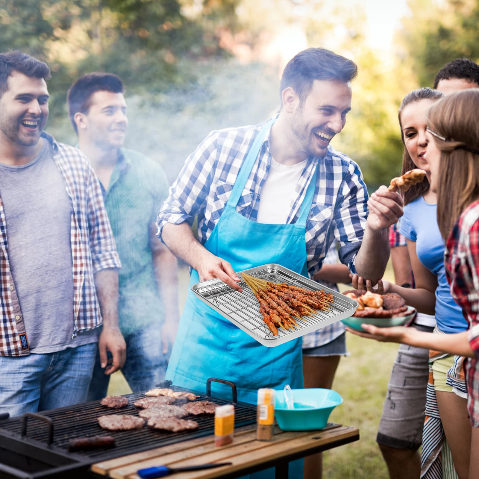 2 Pieces Baking Sheet Set Stainless Steel Rectangular Baking Pan Tray Removable Cooling Rack Dishwasher Safe Healthy Non-Coated
2 Pieces Baking Sheet Set Stainless Steel Rectangular Baking Pan Tray Removable Cooling Rack Dishwasher Safe Healthy Non-Coated