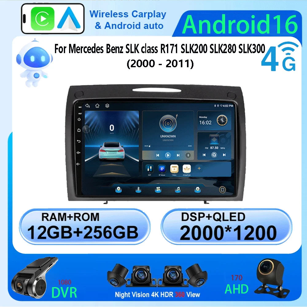 Автомагнитола Android 16 для Mercedes Benz SLK класса R171 SLK200 SLK280 SLK300 2000-2011, мультимедийный видеоплеер, навигация GPS 5G
Автомагнитола Android 16 для Mercedes Benz SLK класса R171 SLK200 SLK280 SLK300 2000-2011, мультимедийный видеоплеер, навигация GPS 5G