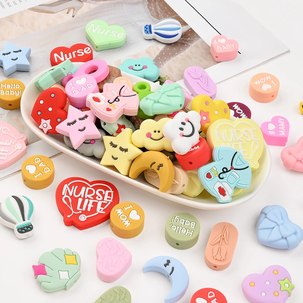 5Pcs Colorful Mixed Silicone Bead Heart Pentagram Moon Shaped Teether Bead For DIY Baby Pacifier Chain Teething Toy Accessories
5Pcs Colorful Mixed Silicone Bead Heart Pentagram Moon Shaped Teether Bead For DIY Baby Pacifier Chain Teething Toy Accessories