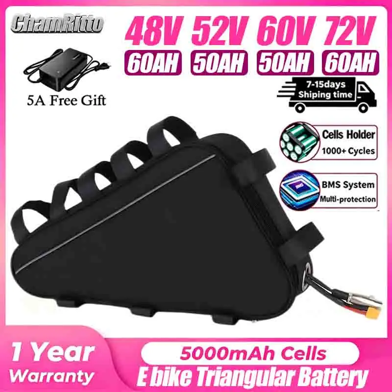 Electric Bike Triangle 48V 60AH Battery 52V Cham-Ride 72V 60V 50ah 40ah 30AH 100A BMS Huge Capacity 3000W Super Powerful 18650
Electric Bike Triangle 48V 60AH Battery 52V Cham-Ride 72V 60V 50ah 40ah 30AH 100A BMS Huge Capacity 3000W Super Powerful 18650