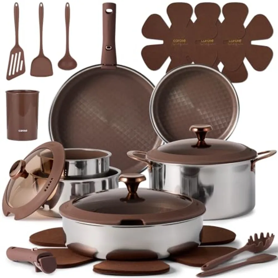 22pcs Hybrid Nonstick Pots and Pans Set, Stainless Steel Cookware Set with Honeycomb Titanium Interior, Induction Safe, Oven Sa
22pcs Hybrid Nonstick Pots and Pans Set, Stainless Steel Cookware Set with Honeycomb Titanium Interior, Induction Safe, Oven Sa