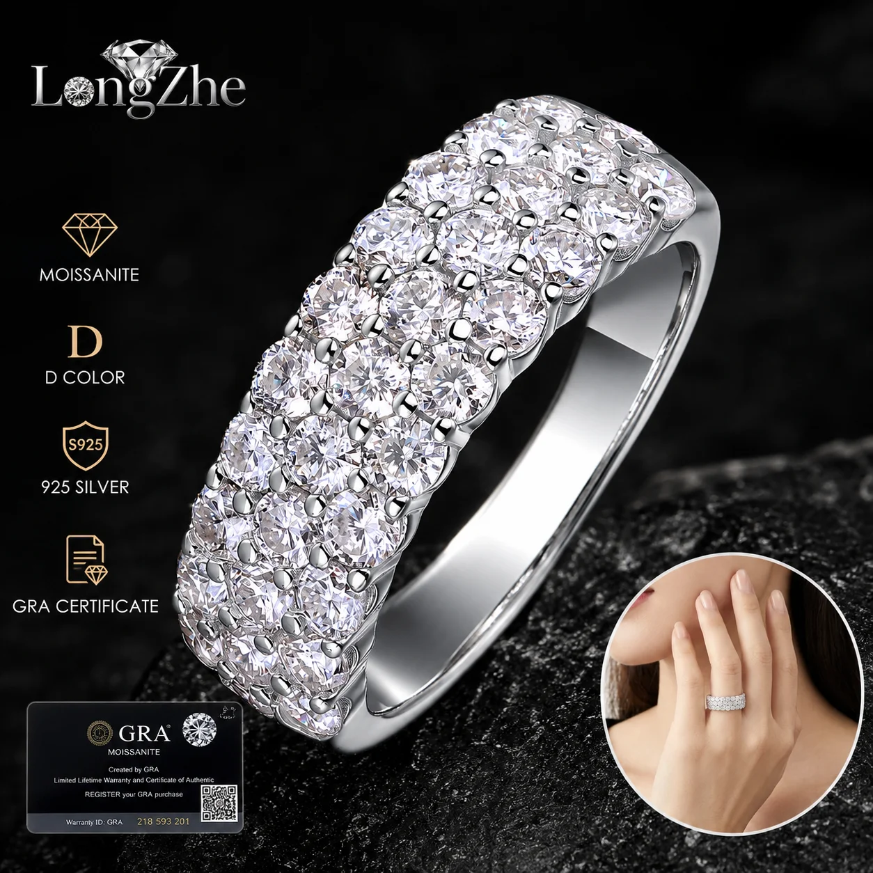 S925 Sterling Silver Moissanite Ring 1.8CT 2.5mm Round Cut Wide Pave Band for Women Wedding Anniversary Fine Jewelry Gift
S925 Sterling Silver Moissanite Ring 1.8CT 2.5mm Round Cut Wide Pave Band for Women Wedding Anniversary Fine Jewelry Gift