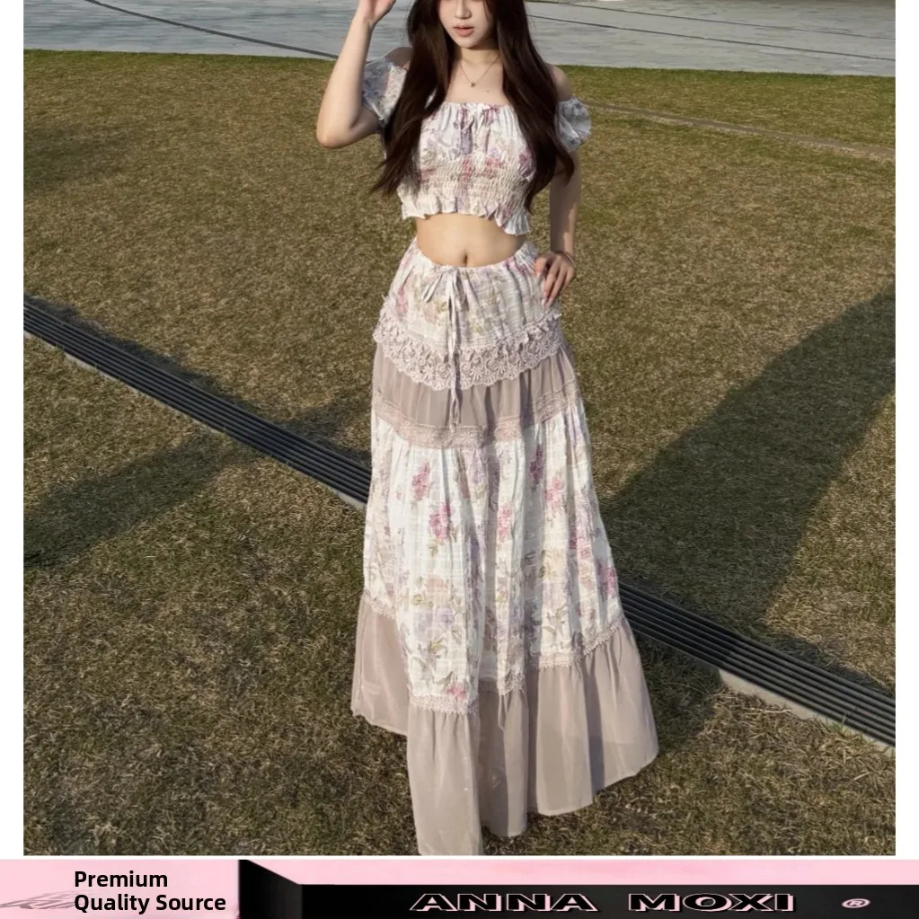 Vacation Print Short Sleeve Heavy Embroidery Lace Trim High Waist Skirt Two Piece Set Summer Fashion Women's Clothing
Vacation Print Short Sleeve Heavy Embroidery Lace Trim High Waist Skirt Two Piece Set Summer Fashion Women's Clothing