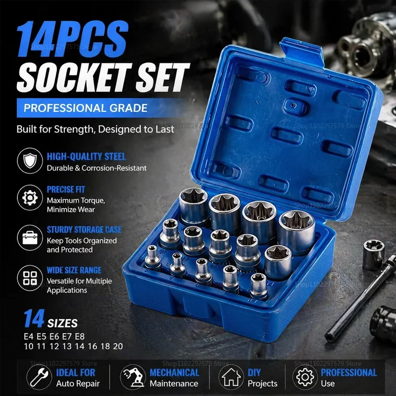 14PCS E Star Torx Socket Set Includes E4-E24 External Hex Hand Tools Automotive Repair Durable Versatile Vehicle Maintenance Kit
14PCS E Star Torx Socket Set Includes E4-E24 External Hex Hand Tools Automotive Repair Durable Versatile Vehicle Maintenance Kit