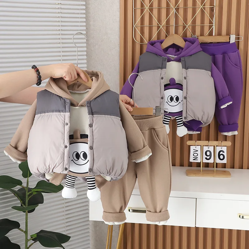 Boys Thick Clothes Sets Autumn Winter Children Down Vest Hoodies Sweatshirts Pants 3pcs Warm Velvet Suit For Baby Tracksuits Kid
Boys Thick Clothes Sets Autumn Winter Children Down Vest Hoodies Sweatshirts Pants 3pcs Warm Velvet Suit For Baby Tracksuits Kid